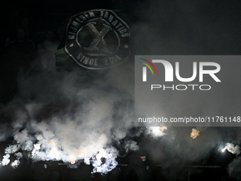 Fans of NEC with fireworks during the match RKC - NEC at the Mandemakers Stadium for the season 2024-2025 in Waalwijk, Netherlands, on Novem...