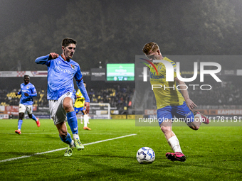 NEC midfielder Mees Hoedemakers and RKC midfielder Richard van der Venne play during the match RKC vs. NEC at the Mandemakers Stadium in Waa...