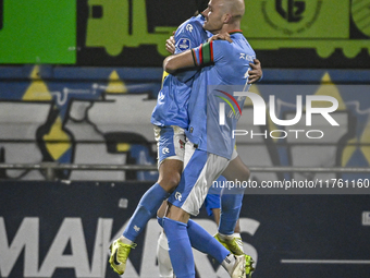 NEC forward Vito van Crooij and NEC defender Bram Nuytinck celebrate the goal during the match between RKC and NEC at the Mandemakers Stadiu...