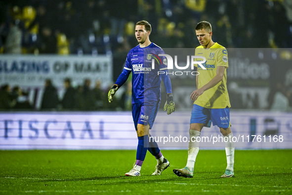 RKC goalkeeper Jeroen Houwen and RKC defender Dario van de Buijs appear dejected after the game during the match between RKC and NEC at the...