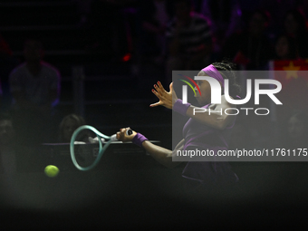 RIYADH, SAUDI ARABIA - NOVEMBER 09: Coco Gauff of USA during the Final match against Quinwen Zheng of China on Day 8 of the 2024 WTA Finals,...