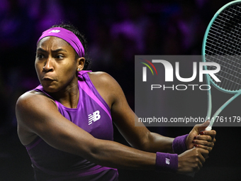 RIYADH, SAUDI ARABIA - NOVEMBER 09: Coco Gauff of USA during the Final match against Quinwen Zheng of China on Day 8 of the 2024 WTA Finals,...