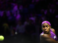 RIYADH, SAUDI ARABIA - NOVEMBER 09: Coco Gauff of USA during the Final match against Quinwen Zheng of China on Day 8 of the 2024 WTA Finals,...