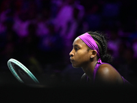 RIYADH, SAUDI ARABIA - NOVEMBER 09: Coco Gauff of USA during the Final match against Quinwen Zheng of China on Day 8 of the 2024 WTA Finals,...