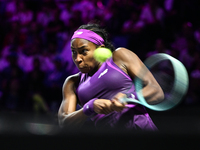 RIYADH, SAUDI ARABIA - NOVEMBER 09: Coco Gauff of USA during the Final match against Quinwen Zheng of China on Day 8 of the 2024 WTA Finals,...