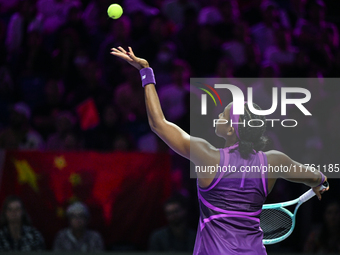 RIYADH, SAUDI ARABIA - NOVEMBER 09: Coco Gauff of USA during the Final match against Quinwen Zheng of China on Day 8 of the 2024 WTA Finals,...