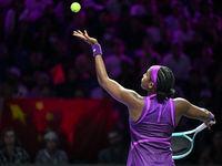 RIYADH, SAUDI ARABIA - NOVEMBER 09: Coco Gauff of USA during the Final match against Quinwen Zheng of China on Day 8 of the 2024 WTA Finals,...