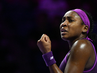 RIYADH, SAUDI ARABIA - NOVEMBER 09: Coco Gauff of USA during the Final match against Quinwen Zheng of China on Day 8 of the 2024 WTA Finals,...