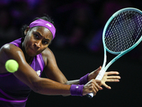 RIYADH, SAUDI ARABIA - NOVEMBER 09: Coco Gauff of USA during the Final match against Quinwen Zheng of China on Day 8 of the 2024 WTA Finals,...