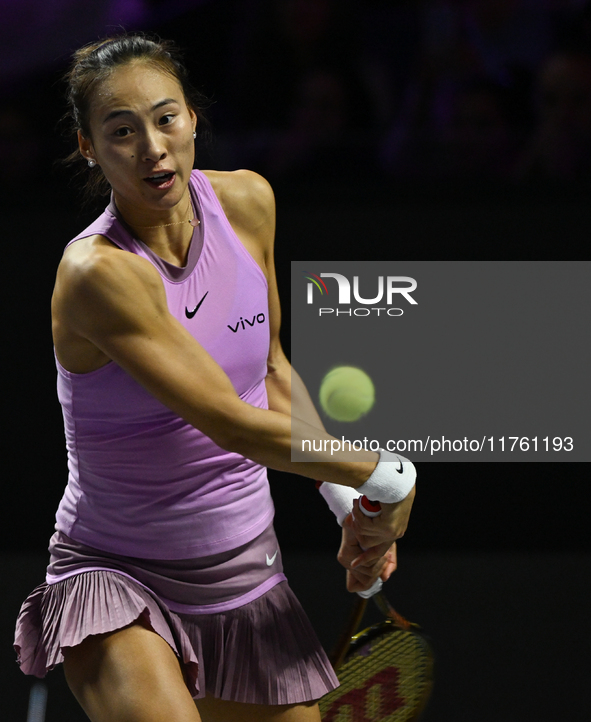 RIYADH, SAUDI ARABIA - NOVEMBER 09: Coco Gauff of USA during the Final match against Quinwen Zheng of China on Day 8 of the 2024 WTA Finals,...