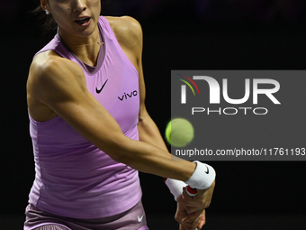 RIYADH, SAUDI ARABIA - NOVEMBER 09: Coco Gauff of USA during the Final match against Quinwen Zheng of China on Day 8 of the 2024 WTA Finals,...