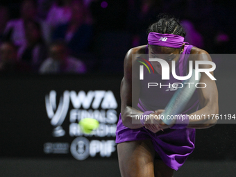 RIYADH, SAUDI ARABIA - NOVEMBER 09: Coco Gauff of USA during the Final match against Quinwen Zheng of China on Day 8 of the 2024 WTA Finals,...