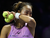 RIYADH, SAUDI ARABIA - NOVEMBER 09: Quinwen Zheng of China during the Final match against Coco Gauff of USA on Day 8 of the 2024 WTA Finals,...