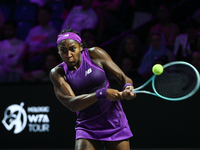 RIYADH, SAUDI ARABIA - NOVEMBER 09: Coco Gauff of USA during the Final match against Quinwen Zheng of China on Day 8 of the 2024 WTA Finals,...