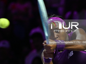 RIYADH, SAUDI ARABIA - NOVEMBER 09: Coco Gauff of USA during the Final match against Quinwen Zheng of China on Day 8 of the 2024 WTA Finals,...