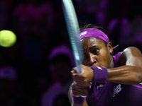 RIYADH, SAUDI ARABIA - NOVEMBER 09: Coco Gauff of USA during the Final match against Quinwen Zheng of China on Day 8 of the 2024 WTA Finals,...