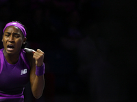 RIYADH, SAUDI ARABIA - NOVEMBER 09: Coco Gauff of USA during the Final match against Quinwen Zheng of China on Day 8 of the 2024 WTA Finals,...