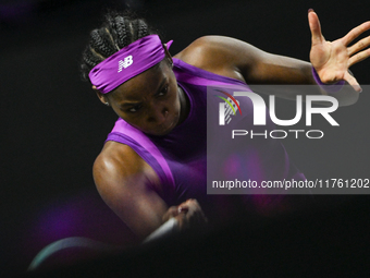 RIYADH, SAUDI ARABIA - NOVEMBER 09: Coco Gauff of USA during the Final match against Quinwen Zheng of China on Day 8 of the 2024 WTA Finals,...