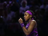 RIYADH, SAUDI ARABIA - NOVEMBER 09: Coco Gauff of USA during the Final match against Quinwen Zheng of China on Day 8 of the 2024 WTA Finals,...