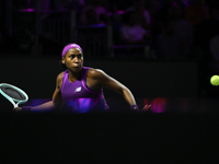 RIYADH, SAUDI ARABIA - NOVEMBER 09: Coco Gauff of USA during the Final match against Quinwen Zheng of China on Day 8 of the 2024 WTA Finals,...