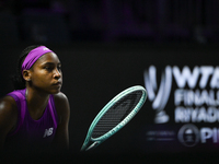 RIYADH, SAUDI ARABIA - NOVEMBER 09: Coco Gauff of USA during the Final match against Quinwen Zheng of China on Day 8 of the 2024 WTA Finals,...