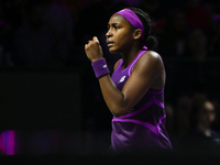 RIYADH, SAUDI ARABIA - NOVEMBER 09: Coco Gauff of USA during the Final match against Quinwen Zheng of China on Day 8 of the 2024 WTA Finals,...