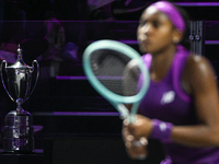 RIYADH, SAUDI ARABIA - NOVEMBER 09: Coco Gauff of USA during the Final match against Quinwen Zheng of China on Day 8 of the 2024 WTA Finals,...