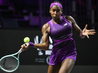 RIYADH, SAUDI ARABIA - NOVEMBER 09: Coco Gauff of USA during the Final match against Quinwen Zheng of China on Day 8 of the 2024 WTA Finals,...