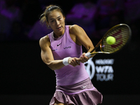 RIYADH, SAUDI ARABIA - NOVEMBER 09: Quinwen Zheng of China during the Final match against Coco Gauff of USA on Day 8 of the 2024 WTA Finals,...