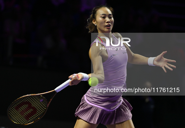 RIYADH, SAUDI ARABIA - NOVEMBER 09: Quinwen Zheng of China during the Final match against Coco Gauff of USA on Day 8 of the 2024 WTA Finals,...