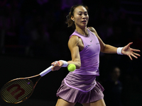 RIYADH, SAUDI ARABIA - NOVEMBER 09: Quinwen Zheng of China during the Final match against Coco Gauff of USA on Day 8 of the 2024 WTA Finals,...