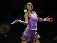 RIYADH, SAUDI ARABIA - NOVEMBER 09: Quinwen Zheng of China during the Final match against Coco Gauff of USA on Day 8 of the 2024 WTA Finals,...