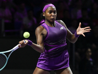 RIYADH, SAUDI ARABIA - NOVEMBER 09: Coco Gauff of USA during the Final match against Quinwen Zheng of China on Day 8 of the 2024 WTA Finals,...