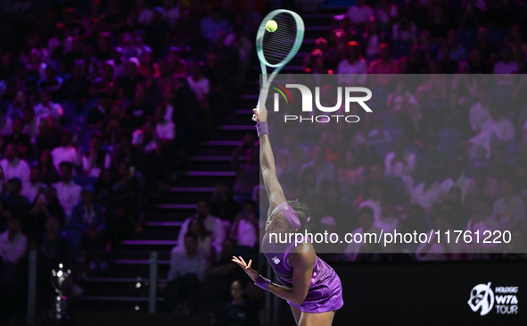 RIYADH, SAUDI ARABIA - NOVEMBER 09: Coco Gauff of USA during the Final match against Quinwen Zheng of China on Day 8 of the 2024 WTA Finals,...