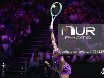 RIYADH, SAUDI ARABIA - NOVEMBER 09: Coco Gauff of USA during the Final match against Quinwen Zheng of China on Day 8 of the 2024 WTA Finals,...