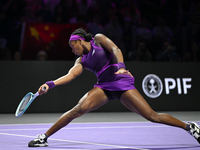 RIYADH, SAUDI ARABIA - NOVEMBER 09: Coco Gauff of USA during the Final match against Quinwen Zheng of China on Day 8 of the 2024 WTA Finals,...