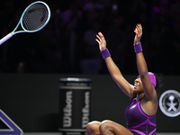 RIYADH, SAUDI ARABIA - NOVEMBER 09: Coco Gauff of USA celebrates as she wins the Final match against Quinwen Zheng of China on Day 8 of the...