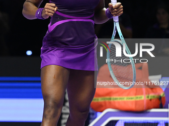 RIYADH, SAUDI ARABIA - NOVEMBER 09: Coco Gauff of USA celebrates as she wins the Final match against Quinwen Zheng of China on Day 8 of the...