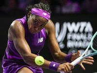 RIYADH, SAUDI ARABIA - NOVEMBER 09: Coco Gauff of USA during the Final match against Quinwen Zheng of China on Day 8 of the 2024 WTA Finals,...