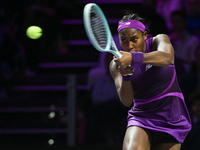 RIYADH, SAUDI ARABIA - NOVEMBER 09: Coco Gauff of USA during the Final match against Quinwen Zheng of China on Day 8 of the 2024 WTA Finals,...