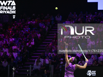 RIYADH, SAUDI ARABIA - NOVEMBER 09: Coco Gauff of USA during the Final match against Quinwen Zheng of China on Day 8 of the 2024 WTA Finals,...