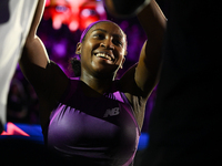 RIYADH, SAUDI ARABIA - NOVEMBER 09: Coco Gauff of USA celebrates as she wins the Final match against Quinwen Zheng of China on Day 8 of the...