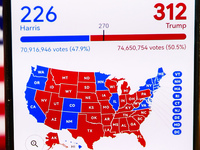 Google graphic with the final US presidential results is screened on a mobile phone for illustration photo on November 10th, 2024 in Berlin,...