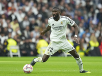 Antonio Rudiger centre-back of Real Madrid and Germany during the La Liga match between Real Madrid CF and CA Osasuna at Estadio Santiago Be...