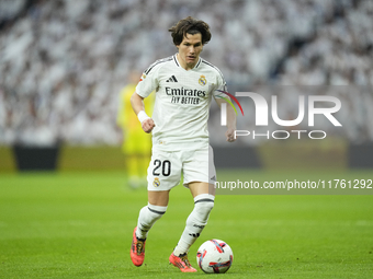 Fran Garcia left-back of Real Madrid and Spain during the La Liga match between Real Madrid CF and CA Osasuna at Estadio Santiago Bernabeu o...