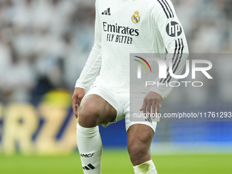 Jude Bellingham central midfield of Real Madrid and England during the La Liga match between Real Madrid CF and CA Osasuna at Estadio Santia...