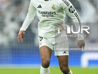 Jude Bellingham central midfield of Real Madrid and England during the La Liga match between Real Madrid CF and CA Osasuna at Estadio Santia...