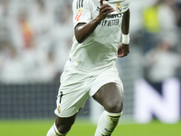 Vinicius Junior left winger of Real Madrid and Brazil during the La Liga match between Real Madrid CF and CA Osasuna at Estadio Santiago Ber...