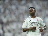 Vinicius Junior left winger of Real Madrid and Brazil during the La Liga match between Real Madrid CF and CA Osasuna at Estadio Santiago Ber...