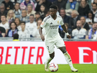 Vinicius Junior left winger of Real Madrid and Brazil during the La Liga match between Real Madrid CF and CA Osasuna at Estadio Santiago Ber...